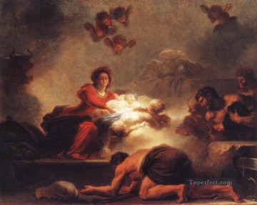ジャン・オノレ・フラゴナール Painting - 羊飼いの礼拝 ジャン・オノレ・フラゴナール